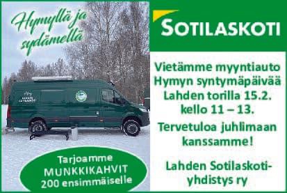 Vietämme myyntiauto  Hymyn syntymäpäivää  Lahden torilla 15.2.  kello 11 – 13.
